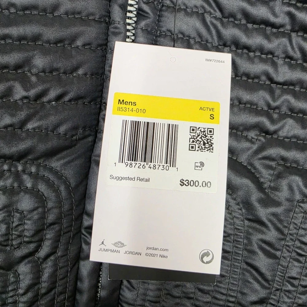 Jordan Flight Varsity Full Zip Quilted Black Jacket II5314-010 Men's Size Small